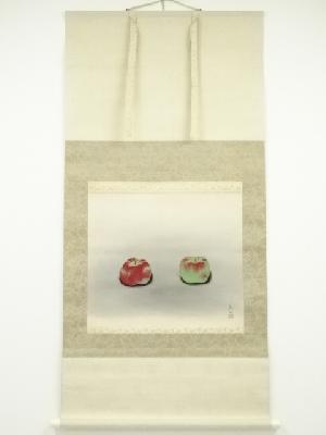 白倉二峰（嘉入）筆　林檎　肉筆紙本掛軸（共箱・二重箱）□z